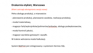Planowanie produkcji w drukarni etykiet